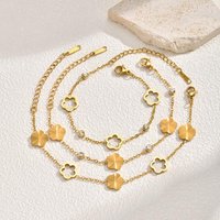 Chic Hollow Five-Petal Flower Zircon Bracelet for Women,Gold Color Stainless Steel Chain Bracelets,Fashion Charm Jewelery Gift