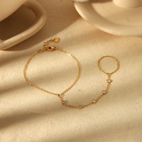 Exquisite Stainless Steel Zircon Finger Chain Hand Back Chain 18K Gold Plated Charm Women's Jewelry Gift