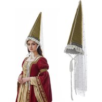Medieval Hennin Hat with Veil Cone Pointy Hat Renaissance Clown Witch Cosplay Halloween Accessory