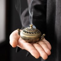 Exquisite Compact Three Legged Indoor Stove Incense Burner with Hollow-Out Patterns for Desktop Home Decoration Incense Holder