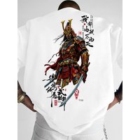 Summer Men's Birthday Style Dark Street Style T-shirt with Mech Warrior Calligraphy Text Print for Daily Commuting Casual Wear