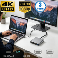 Type C to HDTV-Compatible Adapter 3 Ports USB HUB 4K Video Converter for Gaming Screen PC Laptop Cell Phones USB-C Expansion HUB