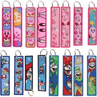 Anime Kirby Mario Embroidery Key Fobs Cool Key Tags Keychains for Women Men Car Keyring Cosplay Accessories Toys Gift