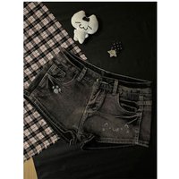 2026 Summer New Cute Hot Diamond Denim Low Waist Super Shorts Female Slim Black Gray Tight Y2k Shorts Hot Pants