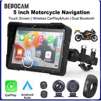 BEPOCAM Portable 5" GPS Navigation Screen for BMW Wireless CarPlay& Android Auto IPX7 Waterproof Moto Dual Bluetooth DVR Recorde