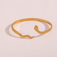 E.B.belle New Stainless Steel Real Gold Plated Plaid Texture Adjustable Snake Gold Bangle For Woman Cuff Bracelets For Women