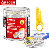 AMPCOM RJ45 Modular Plug in Canister Packaging Pass-Thru CAT6 Connector UTP 3μ 8P8C Crimp End for Ethernet Cable,100/50/30PCS