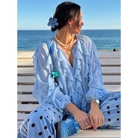 HH Elegant Womens Ruffles Blouses V Neck Single Breasted Shirt Spring Summer Casual Vacation Beach Fashion Lady High Street Top