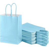 Small Plain Natural Paper Kraft Gift Bags with Handles Light Blue Paper Bags for Birthday Party
