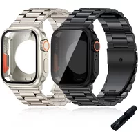 Metal Stainless Steel Strap+Case For Apple Watch Band 44mm 45mm 41mm 40mm PC Cover Change Ultra Bumper For iWatch 9 8 7 6 SE 5 4