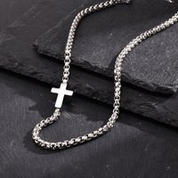 Cross Necklaces for Men Boys,Sideways Stainless Steel Square Box Chain Collar,New Trendy Stylish Jewelry Gifts