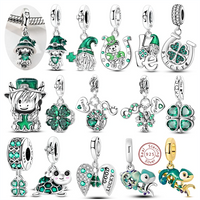 Green Charms 925 Silver Plated Zircon Four-leaf Clover Avocado Chameleon Beads Pendant Fit DIY Bracelet Fashion Jewelry Making