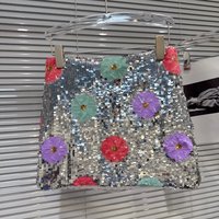 2026 Summer New Runway Performance Colorful Floral Sequin Fabric Mini Skirt, Bodycon Skirt for Women