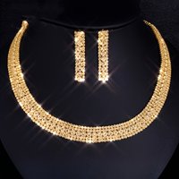 Women Golden Rhinestone Jewelry Set Wedding Accessories Elegant Necklace Earrings Bridal Jewelry Set Birthday Gifts