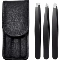 Wholesale 3pcs4pcs Premium Stainless Steel Eyebrow Tweezers Set - Precision Sharp Flat oblique pointed Tweezers Slanted Black