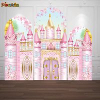 Pink Castle Arch Cover Background Sweet Girl Princess Birthday Party Flower Decor Baby Show Backdrop Double-sided Wedding Booth