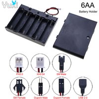 YuXi 1 Piece 6X AA Batteries Standard Container With On/Off Switch & Terminal Line PH2.0/XH2.54/USB 2.0 Plug Battery Holder Box