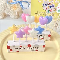 5pcs Glitter Heart Candles Birthday Party Decorations Star-Shaped Cake Candles Jelly-Colored Candles Cake Topper
