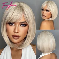 Perruques synthétiques blanches blondes grises avec frange, perruque Bob courte et lisse pour femmes, Cosplay quotidien, cheveux naturels résistants à la chaleur