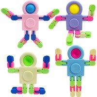 4Pcs Cute Fidget Sensory Spinner Toys Transformable Chain Robot Fingertip Toy Stress Relief for Kids Novelty & Gag Toys Gift
