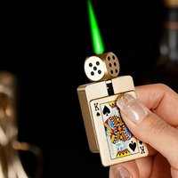 Hot Sales Rotating Dice Playing Card Gas Lighter Decompression Toy Tide Play Gas Lighter Green Flame Windproof Lighter
