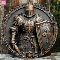 **Medieval Knight Aluminum Wall Art, 2D Flat Metal Sign Vintage Retro Decor for Home Garden Bar Cafe 20x20cm**