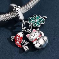 925 Silver Charm Cat Carp Four-Leaf Clover Pendant Fit Bracelet Bead DIY Original Jewelry For Woman