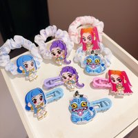 Kpop Girl Group Anime Cartoon Hair Scrunchie Set with Hair Clips Acrylic Hair Accessories Cute Hairbands for Girls Birthday Gift