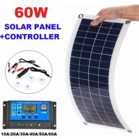 Solar Panel 60W 12V DualUSB Output Solar Cells Poly Solar Panel 10/20/30/40/50/60A Controller for Car Yacht Battery Boat Charger