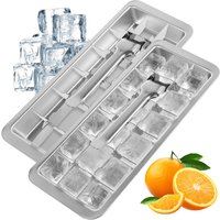 2Pcs 18 Slot Stainless Steel Ice Cube Tray Metal Ice Cube Maker for Parties Removable DIY Ice Maker Ice Cube Mold with Lever