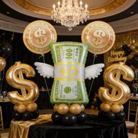 5Pcs Money Foil Balloons Set Reusable 100 Dollar Bill Gold Dollar Sign Balloons Perfect for Party Decor Photo Booth Props