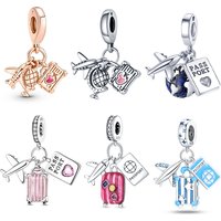 925 Silver Charms Travel Airplane Luggage Passport 3-In-1 Beads Fit 3mm Bracelet For Women DIY Pendants Luxury Jewelry Gifts Hot