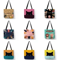 Süße Haustier schwarze Katze Pfotenabdrücke Frauen Umhängetasche Cartoon Kätzchen Damen Mode Handtasche Eco wiederverwendbare Einkaufstaschen für Lebe
