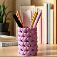 Stylish Heart-Shaped Silicone Hollow Pen Holder Desktop Makeup Brush Organizer Stationery Bucket for Instagram