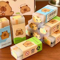 3Pcs/Lot Kawaii Cartoon Capybara Eraser Cartoon Sandwich Painting Eraser Cute Error Correction Pencil Rubber for School Office