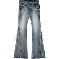 New high street retro hottie micro-flare jeans women American Y2k autumn and winter raw edge splicing slim trousers