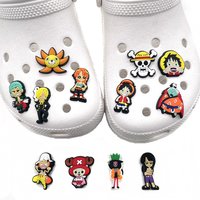 12pcs One piece Cartoon PVC Shoe Charms Sandal Accessories Anime Fantasy Adventure Shoe Buckle Decoration For Croc Kids gifts