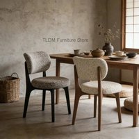 Mid-Century Modern Boucle Dining Chair with Wood Frame Minimalist Upholstered Accent Chair for Kitchen Dining Room Living Room