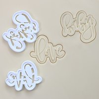 2Pcs "Baby" "Love" Letter Cookie Cutters Fondant Cake Stamp Mold for Valentine's Mother's Day Baby Birthday Baking Tools