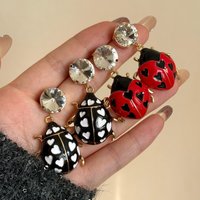 Red Crystal Ladybug Unique Earrings