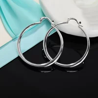 Fine 4cm diameter 925 Sterling Silver Big circle Earrings Women Fashion Jewelry Christmas Gifts Wedding party