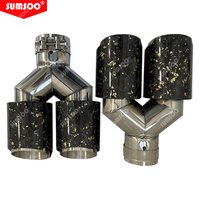 Genuine SUMSOO gold Foil Forged Carbon Fiber + Silver Stainless Steel Car Dual Exhaust Tip Double End Pipe Modification Muffler