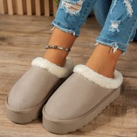 Winter fashion women's fluffy thick-soled casual shoes, thick-soled indoor anti-slip and warm with fur lining