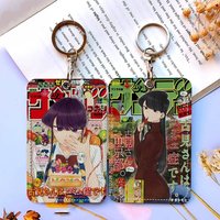 Anime Komi San Can't Communicate 1Pc PU Leather Card Holder Keychain Key Ring Door Lock Access Tags ID Card Case Keychain Card
