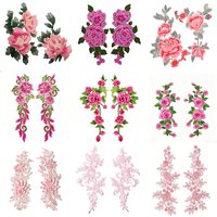 1Pair Pink Vintage Flower Embroidery Patches, Lace Floral Appliques For Bridal Dress Garment DIY Craft