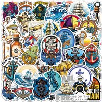 50Pcs Vintage Nautical Pirate Stickers Anchor Ship Sailor Ocean Waterproof Decals for Water Bottle Luggage Laptop Helmet Decor