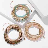 4PCS Natural Stone Bracelet Set Gold Color Spacer Bead Bracelet Multilayer Braided Rope Bracelet Yoga Jewelry Gift For Women Men