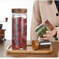 Coffee Beans Sealed Tank Transparent Glass Container With Wood Lid Food Storage Jars Candy Dried Jars Household Organizer