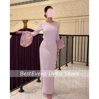Customized Women's Simple High Quality O-neck Long Sleeve Evening Dresses Straight Tiered Floor Length Bridal Dresses