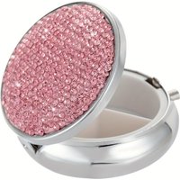 Small Bling Pill Box Jewelry Storage Case with Mirror 3 Compartment Pill Box for Purse Round Medicine Tablet Container Organizer